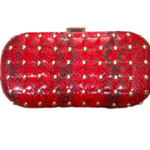 - Snake skin studded hard case clutch , with detachable long shoulder chai…